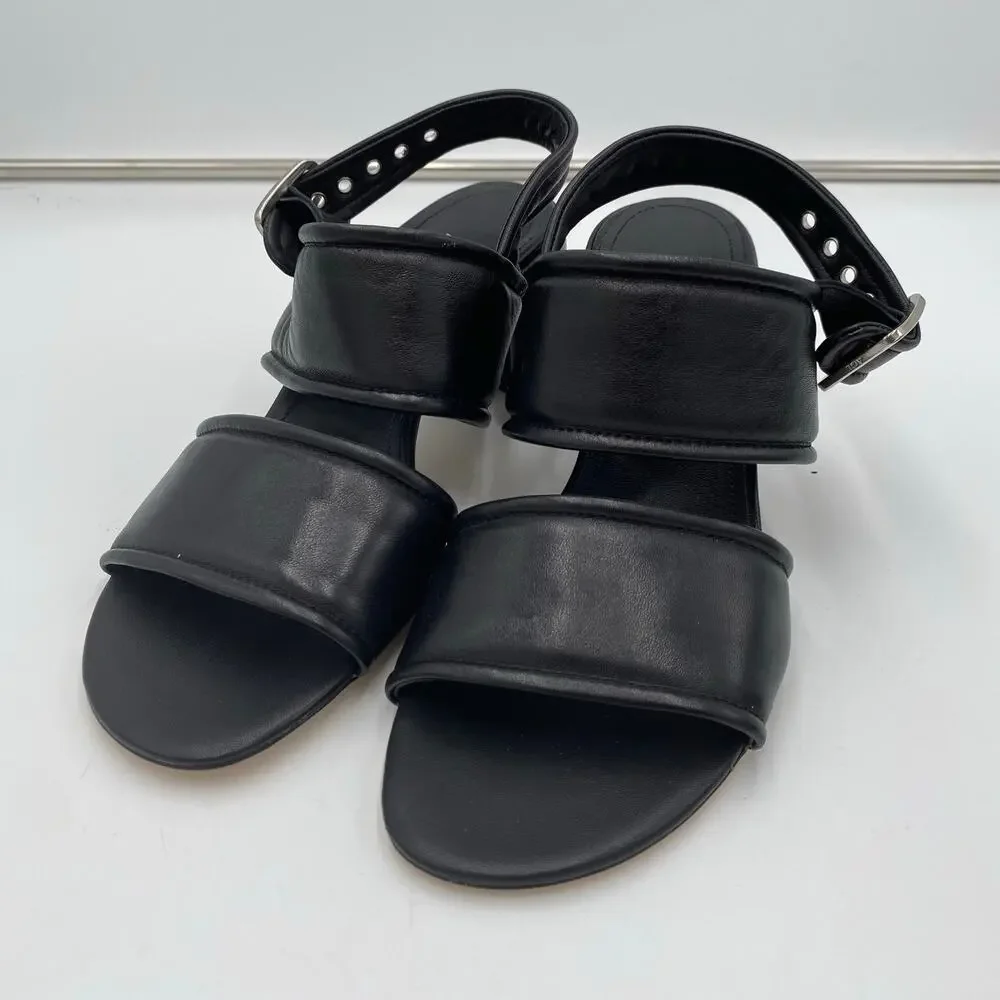 AGL Black Leather Double Wide Leather Strap Block Heeled Sandals Size 41